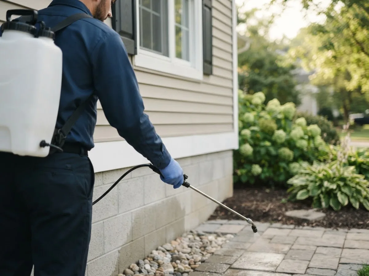 Pest control technician inspecting a home in Newport, OH